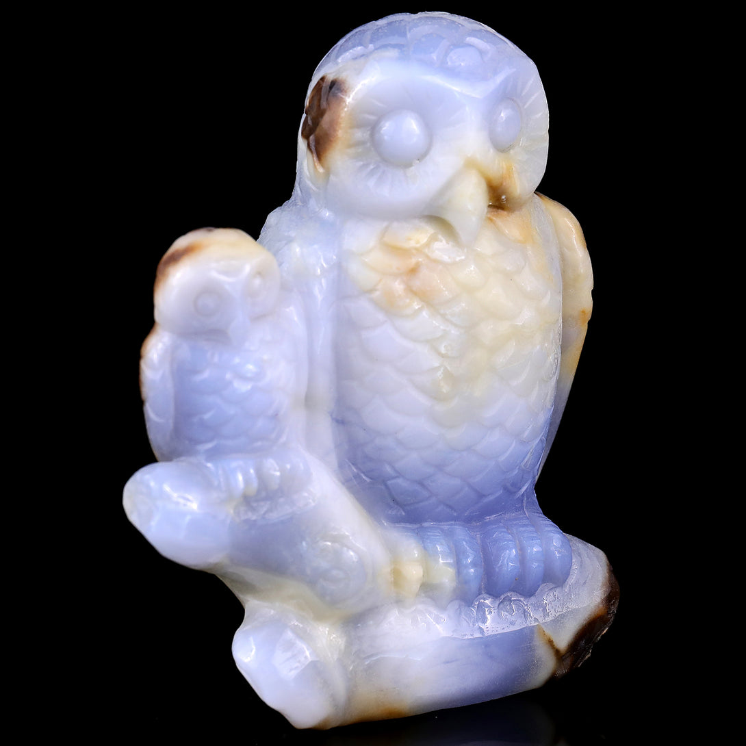 4.7" Blue Chalcedony Hand Carved Crystal Owl Sculpture crysvibe