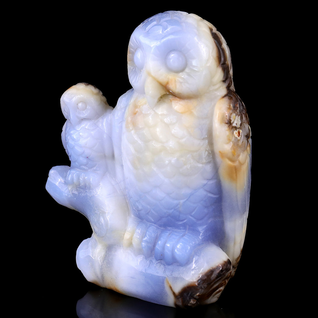 4.7" Blue Chalcedony Hand Carved Crystal Owl Sculpture crysvibe