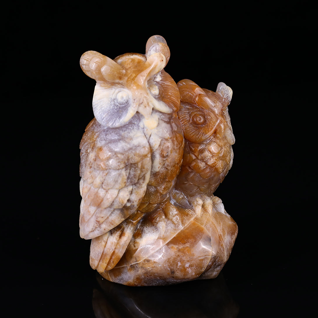 4.7" Chalcedony Hand Carved Crystal Owl Sculpture crysvibe