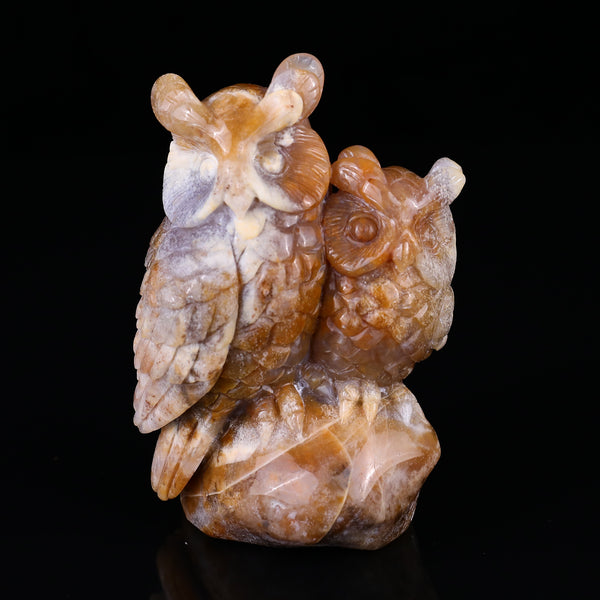 4.7" Chalcedony Hand Carved Crystal Owl Sculpture crysvibe