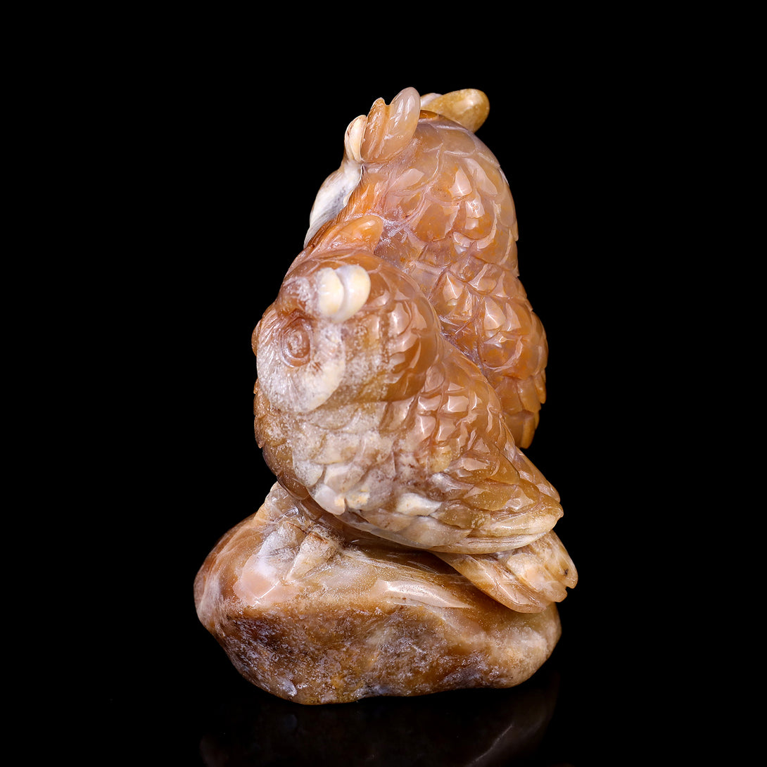 4.7" Chalcedony Hand Carved Crystal Owl Sculpture crysvibe