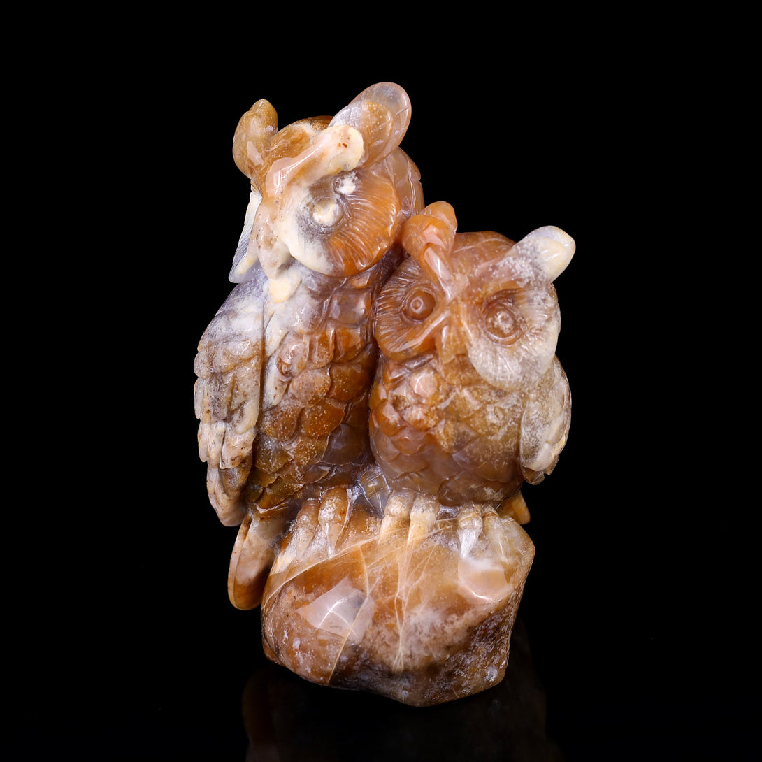 4.7" Chalcedony Hand Carved Crystal Owl Sculpture crysvibe