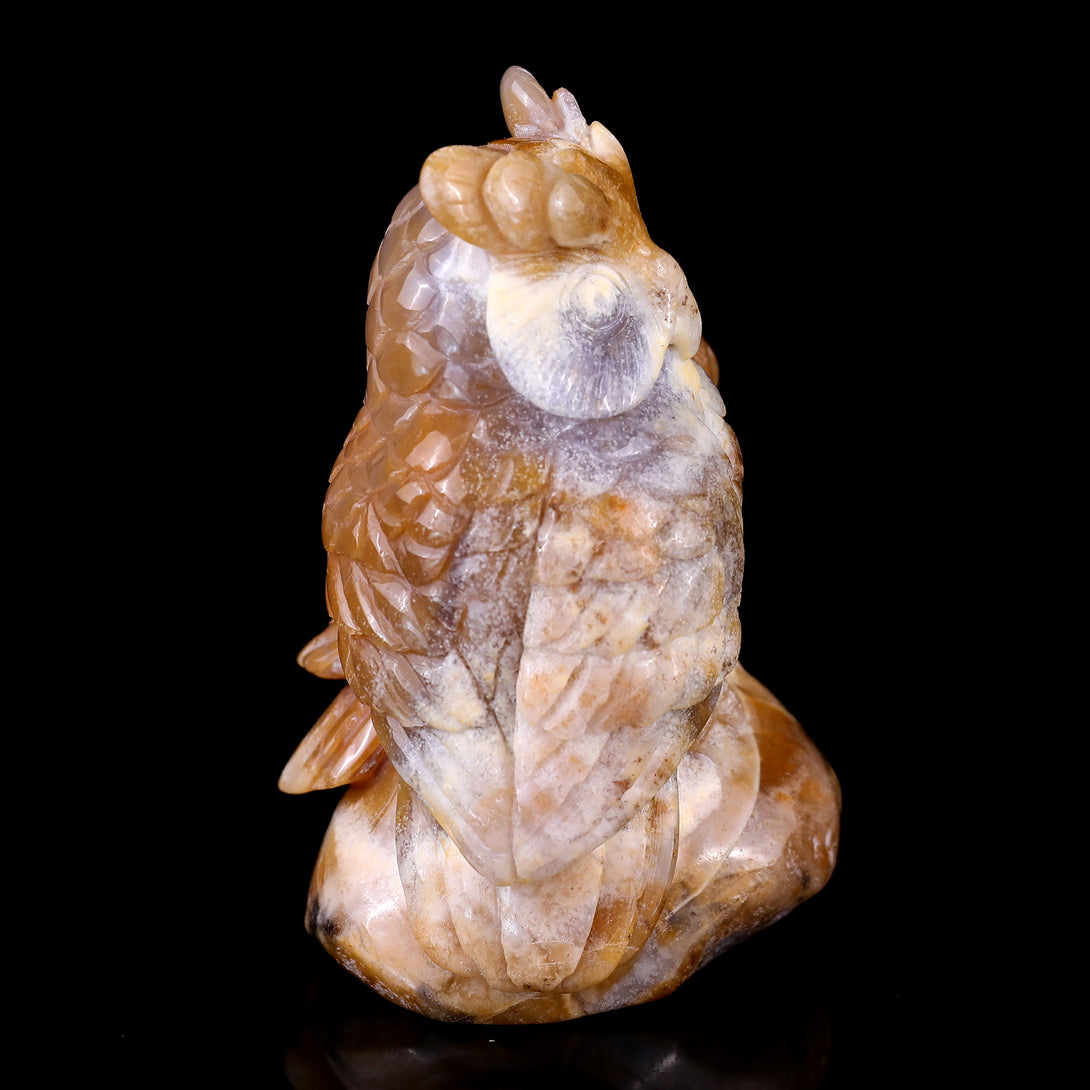 4.7" Chalcedony Hand Carved Crystal Owl Sculpture crysvibe