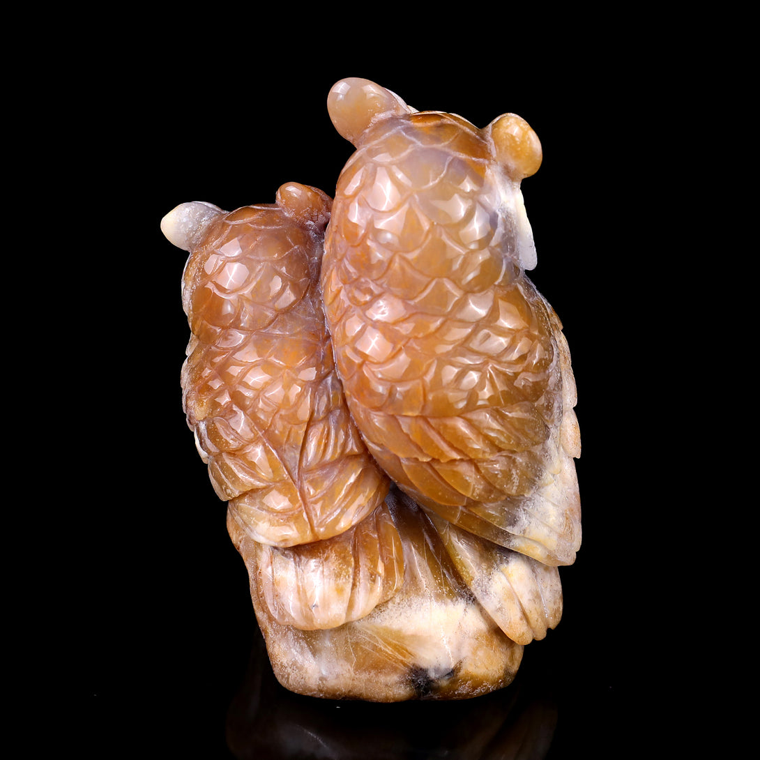 4.7" Chalcedony Hand Carved Crystal Owl Sculpture crysvibe