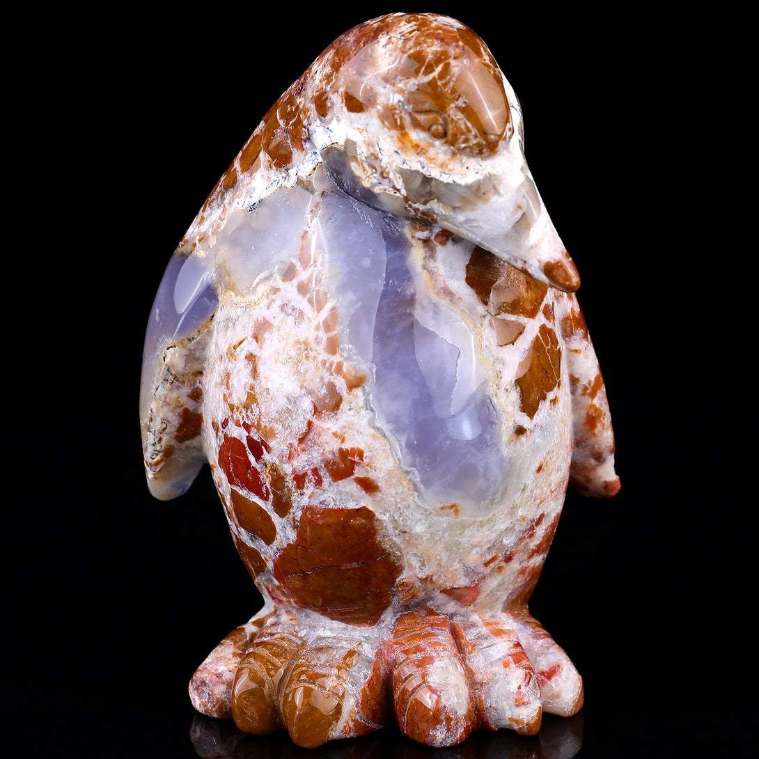 4.7" Chalcedony Hand Carved Crystal Penguin Sculpture crysvibe