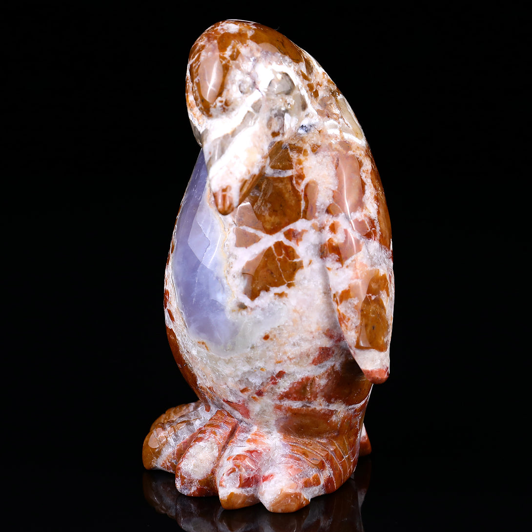 4.7" Chalcedony Hand Carved Crystal Penguin Sculpture crysvibe