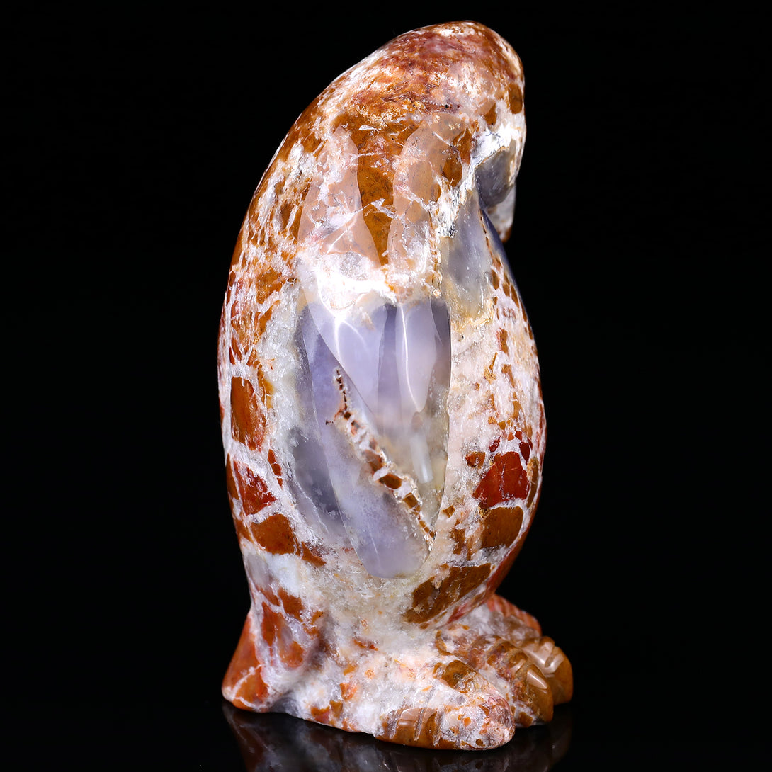 4.7" Chalcedony Hand Carved Crystal Penguin Sculpture crysvibe