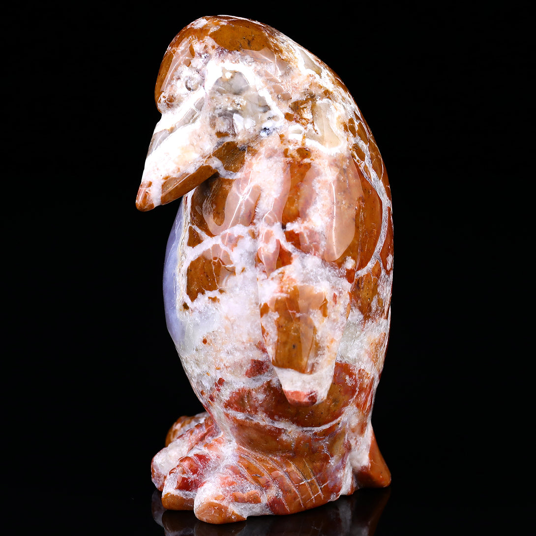 4.7" Chalcedony Hand Carved Crystal Penguin Sculpture crysvibe