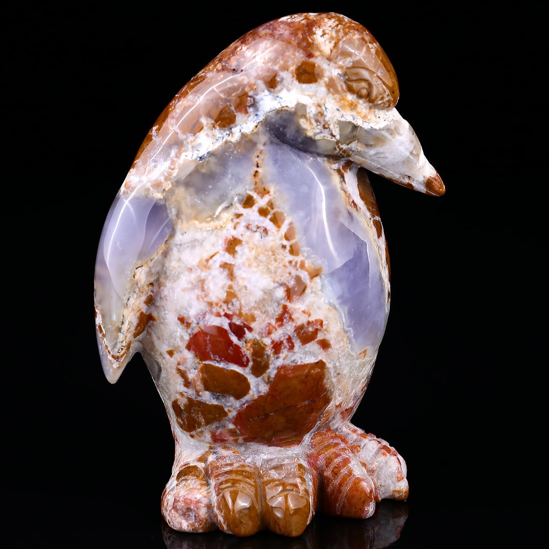 4.7" Chalcedony Hand Carved Crystal Penguin Sculpture crysvibe