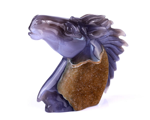 4.7" Geode Agate Hand Carved Crystal Horse Head Sculpture crysvibe