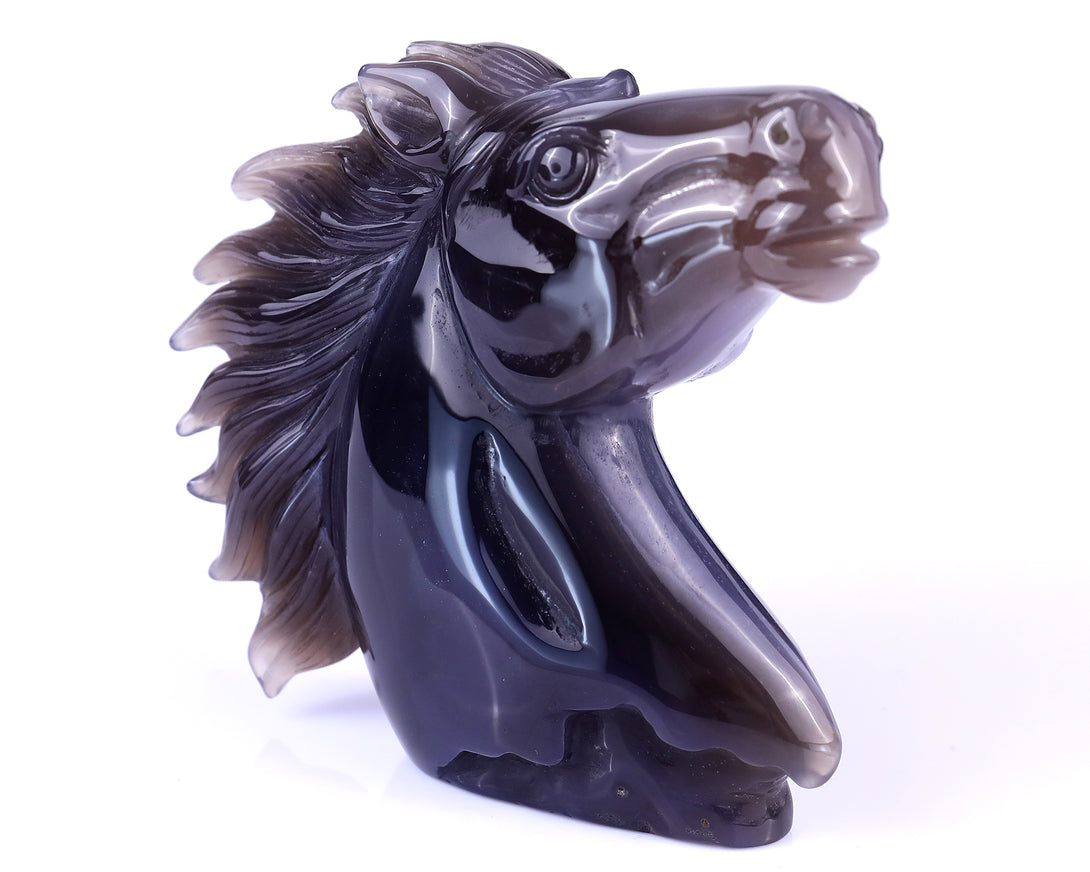 4.7" Geode Agate Hand Carved Crystal Horse Head Sculpture crysvibe