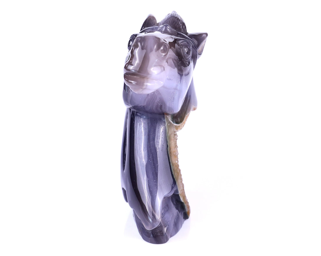 4.7" Geode Agate Hand Carved Crystal Horse Head Sculpture crysvibe