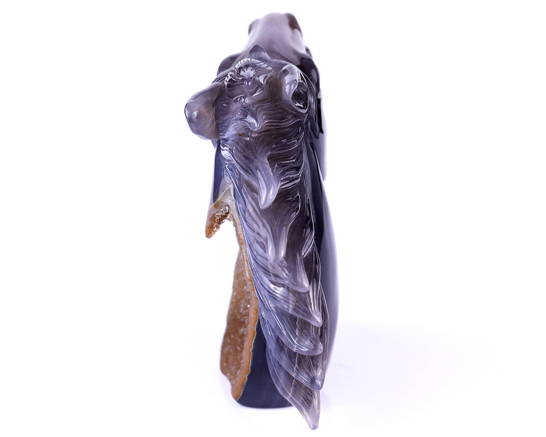 4.7" Geode Agate Hand Carved Crystal Horse Head Sculpture crysvibe