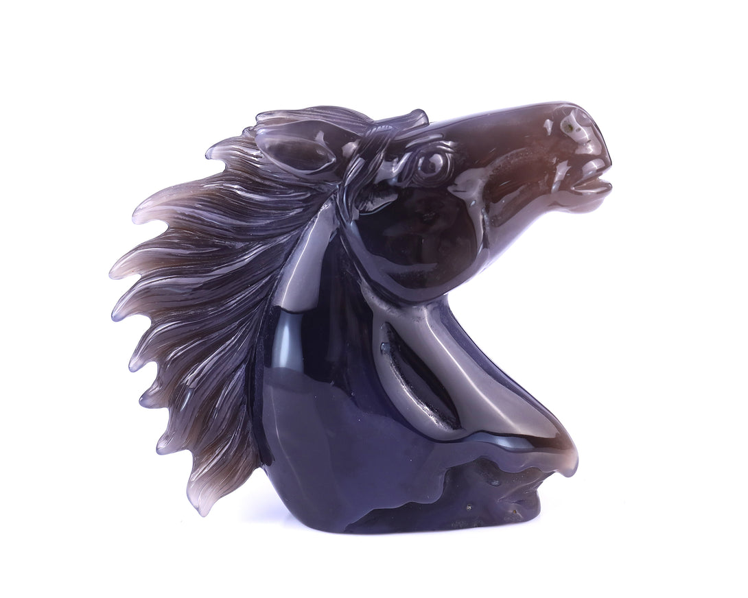 4.7" Geode Agate Hand Carved Crystal Horse Head Sculpture crysvibe