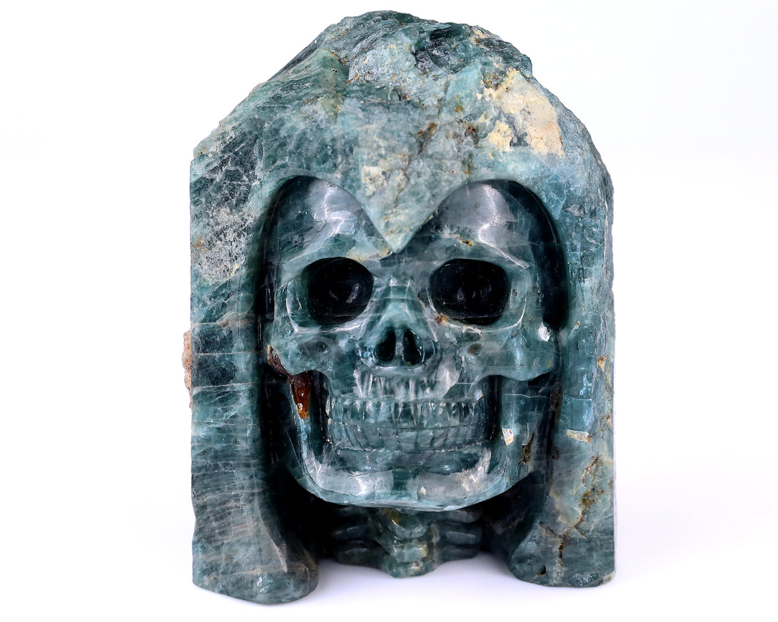 4.8" Blue Apatite Hand Carved Mineral Specimen Skull Sculpture crysvibe