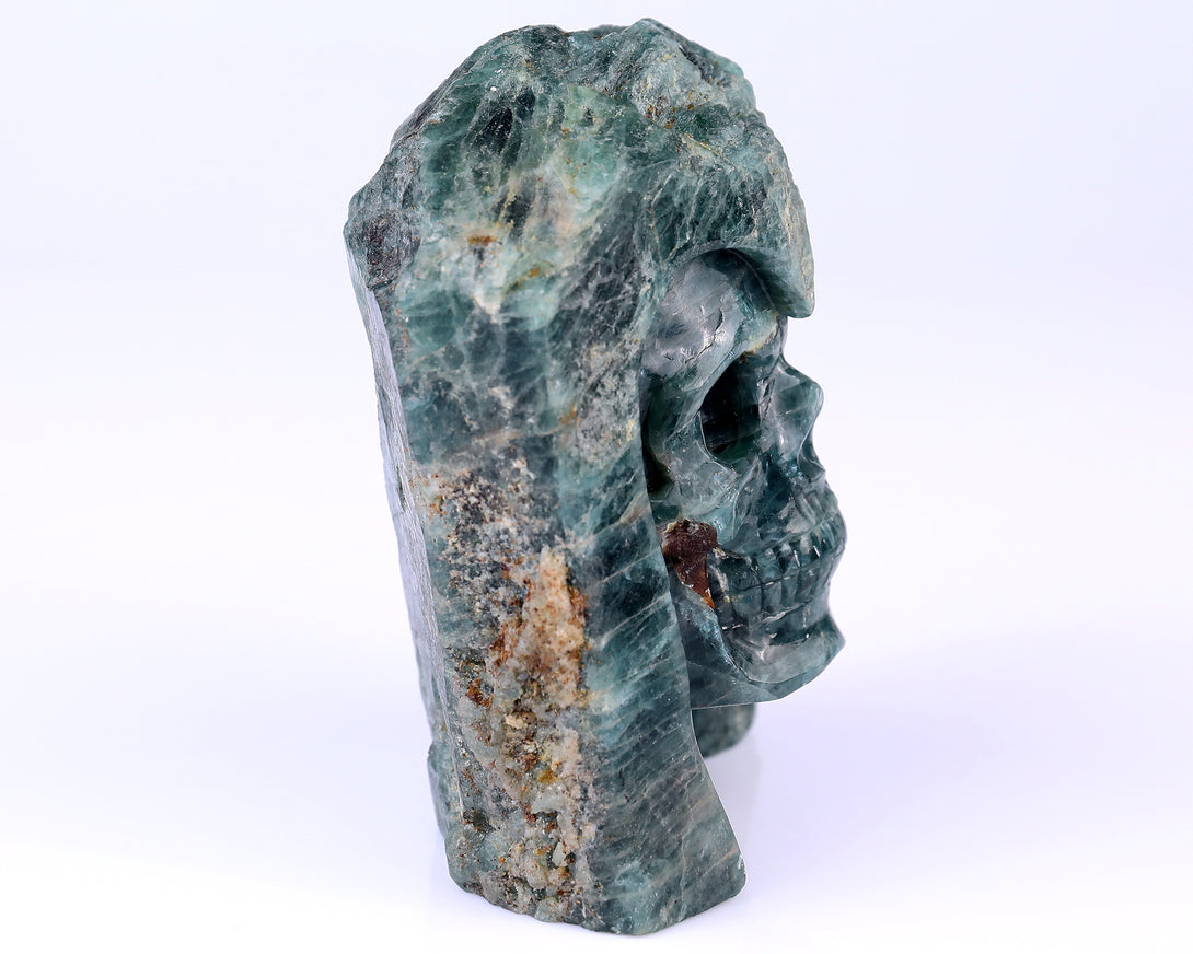 4.8" Blue Apatite Hand Carved Mineral Specimen Skull Sculpture crysvibe