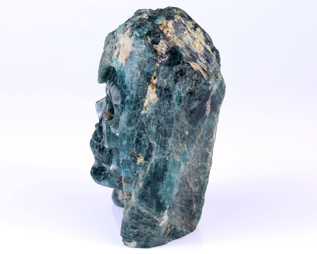 4.8" Blue Apatite Hand Carved Mineral Specimen Skull Sculpture crysvibe