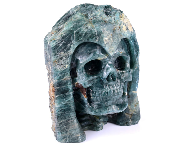 4.8" Blue Apatite Hand Carved Mineral Specimen Skull Sculpture crysvibe