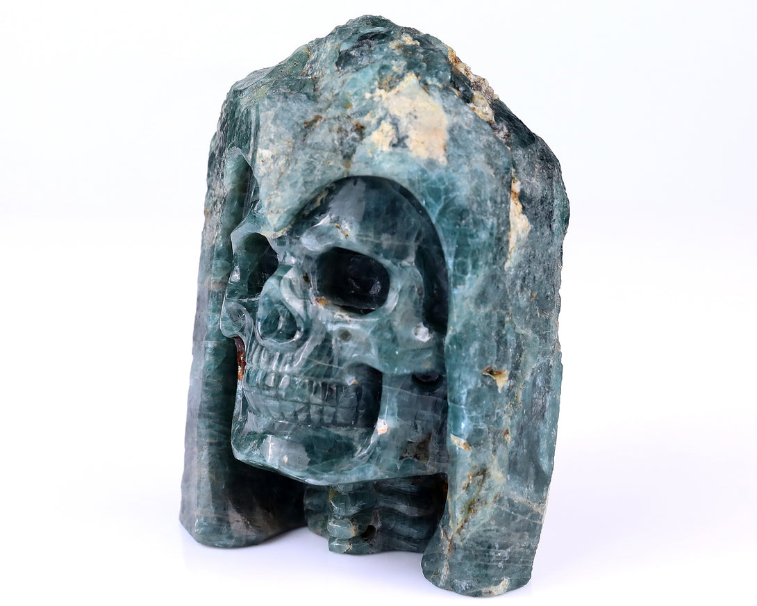 4.8" Blue Apatite Hand Carved Mineral Specimen Skull Sculpture crysvibe