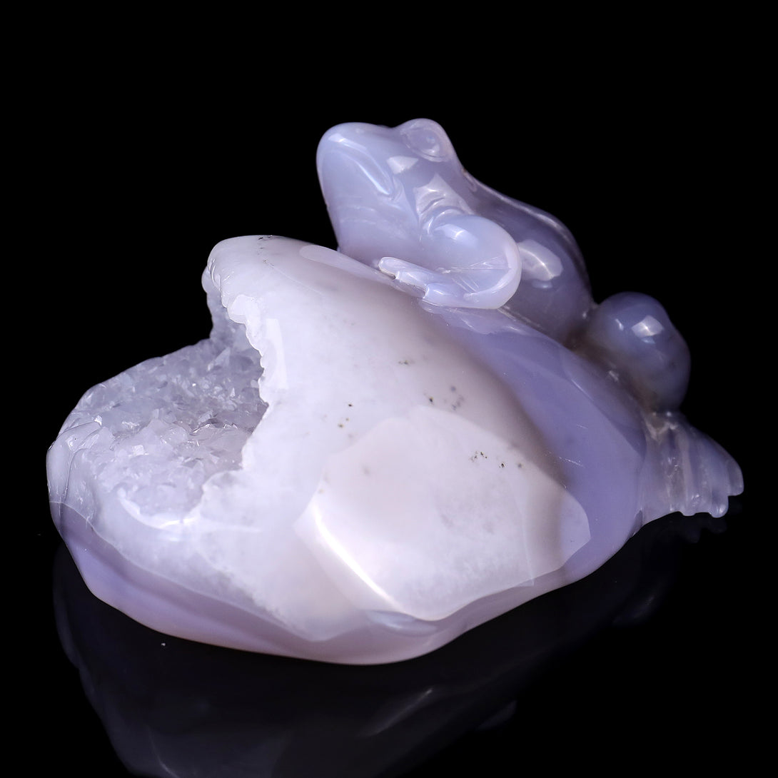 4.8" Geode Agate Hand Carved Crystal Frog Sculpture crysvibe