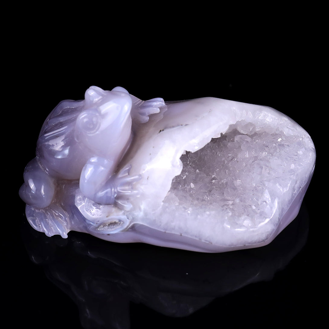 4.8" Geode Agate Hand Carved Crystal Frog Sculpture crysvibe