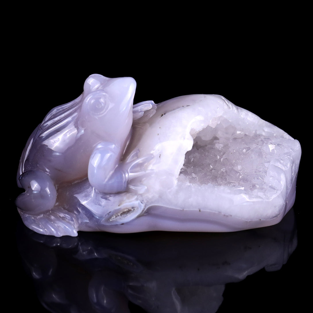 4.8" Geode Agate Hand Carved Crystal Frog Sculpture crysvibe