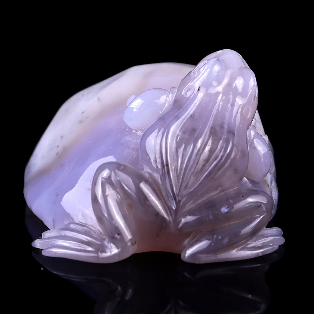 4.8" Geode Agate Hand Carved Crystal Frog Sculpture crysvibe