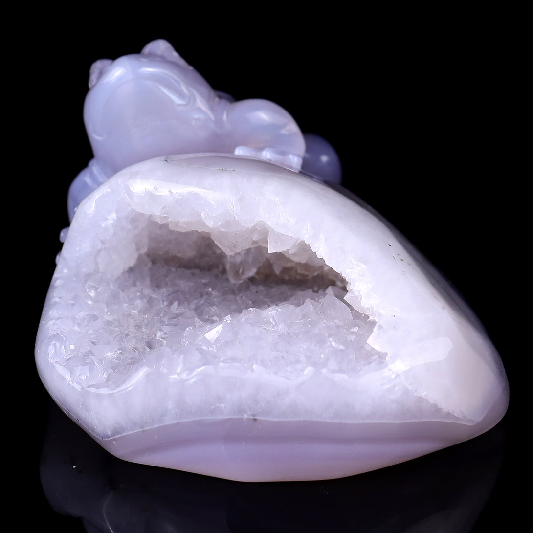 4.8" Geode Agate Hand Carved Crystal Frog Sculpture crysvibe