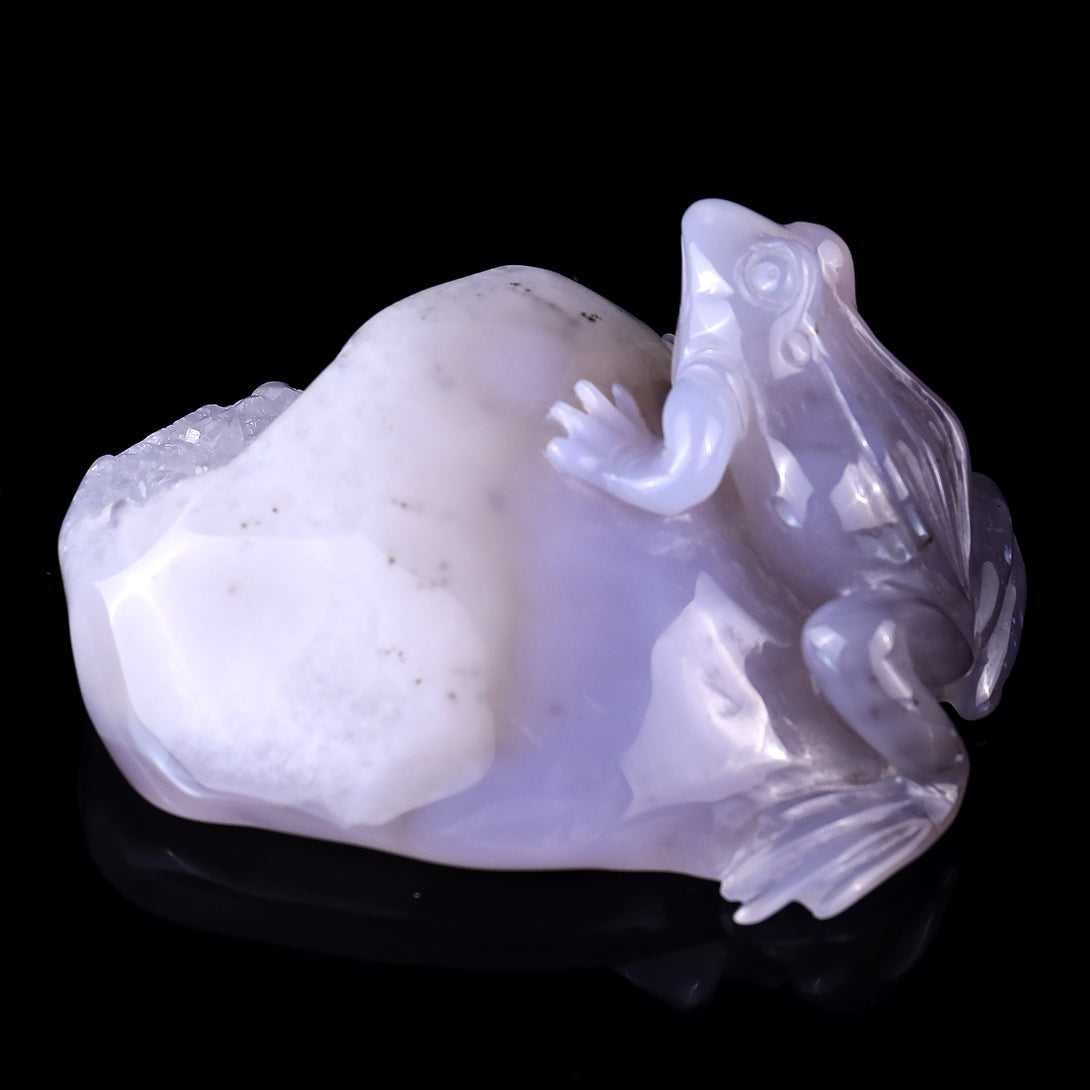 4.8" Geode Agate Hand Carved Crystal Frog Sculpture crysvibe