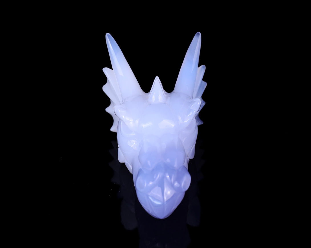 4.9" Blue Chalcedony Hand Carved Crystal Dragon Skull Sculpture crysvibe