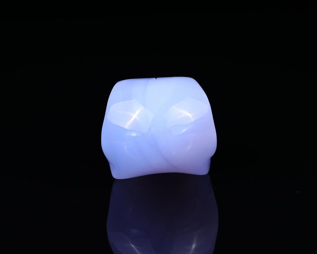 4.9" Blue Chalcedony Hand Carved Crystal Raven Skull Sculpture crysvibe