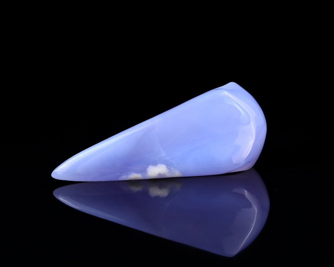 4.9" Blue Chalcedony Hand Carved Crystal Raven Skull Sculpture crysvibe