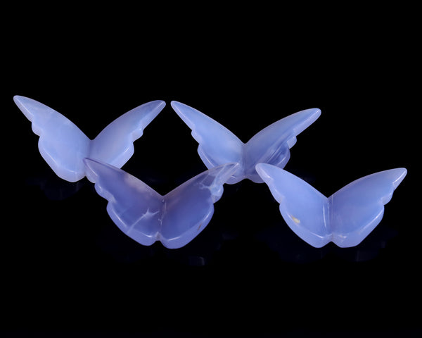 Natural Blue Chalcedony Hand Carved Crystal Butterfly Set(4pcs)