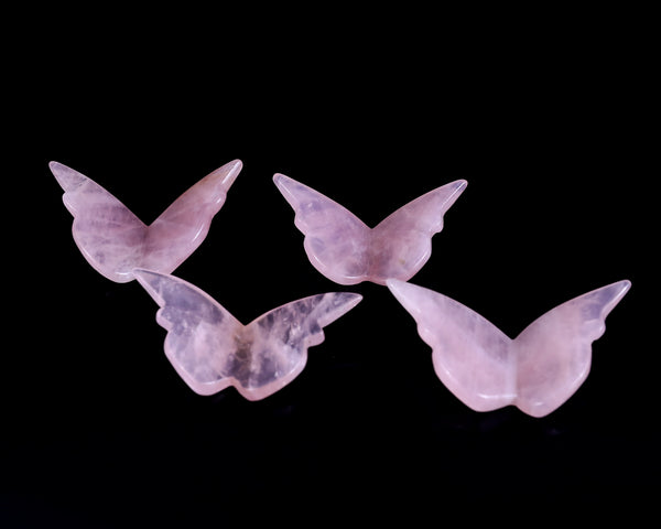 Natural Rose Quartz Hand Carved Crystal Butterfly Set(4pcs)