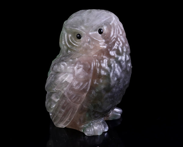 3.7" Fluorite Hand Carved Crystal Owl Sculpture