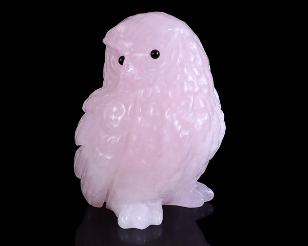 3.7" Rose Quartz Hand Carved Crystal Owl Sculpture