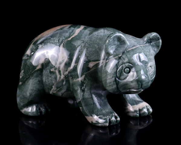 3.0" Jiulong Jade Hand Carved Crystal Panda Sculpture