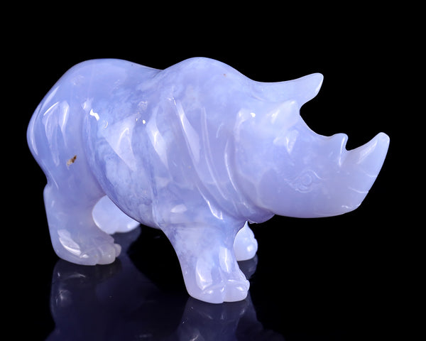 3.9" Blue Chalcedony Hand Carved Crystal Rhinoceros Sculpture