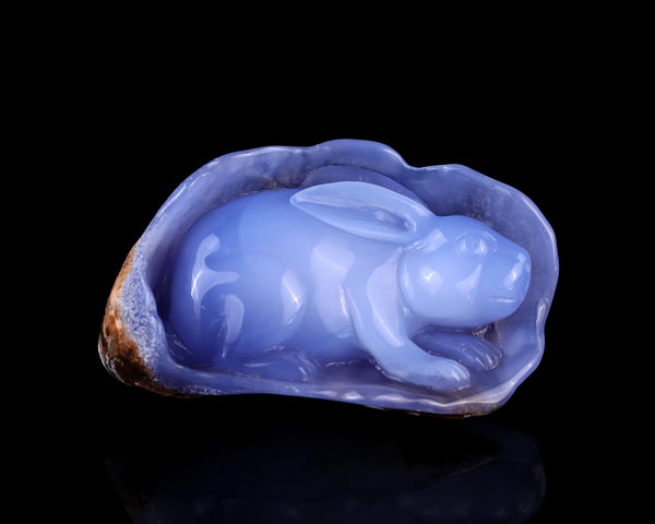 5.0" Blue Chalcedony Hand Carved Crystal Rabbit Sculpture crysvibe