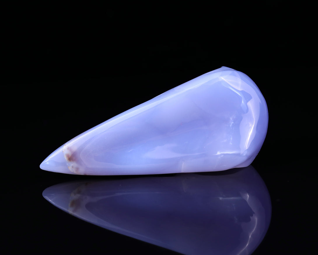 5.0" Blue Chalcedony Hand Carved Crystal Raven Skull Sculpture crysvibe