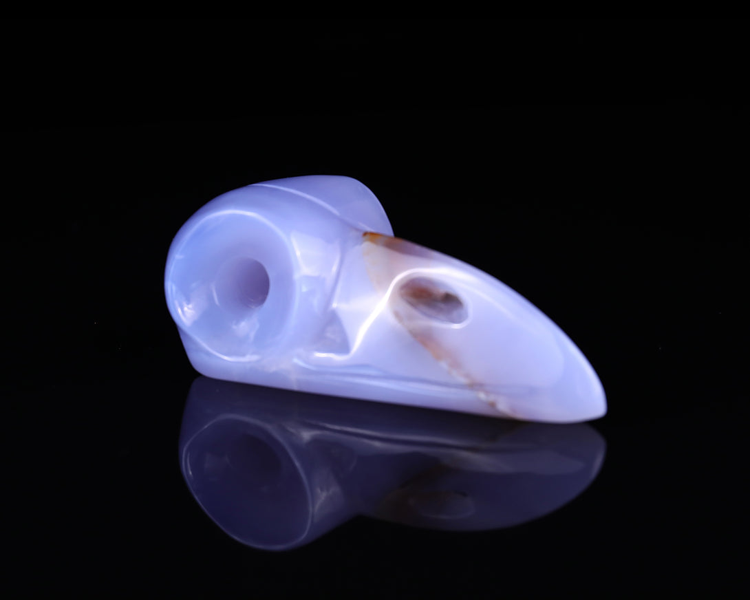 5.0" Blue Chalcedony Hand Carved Crystal Raven Skull Sculpture crysvibe