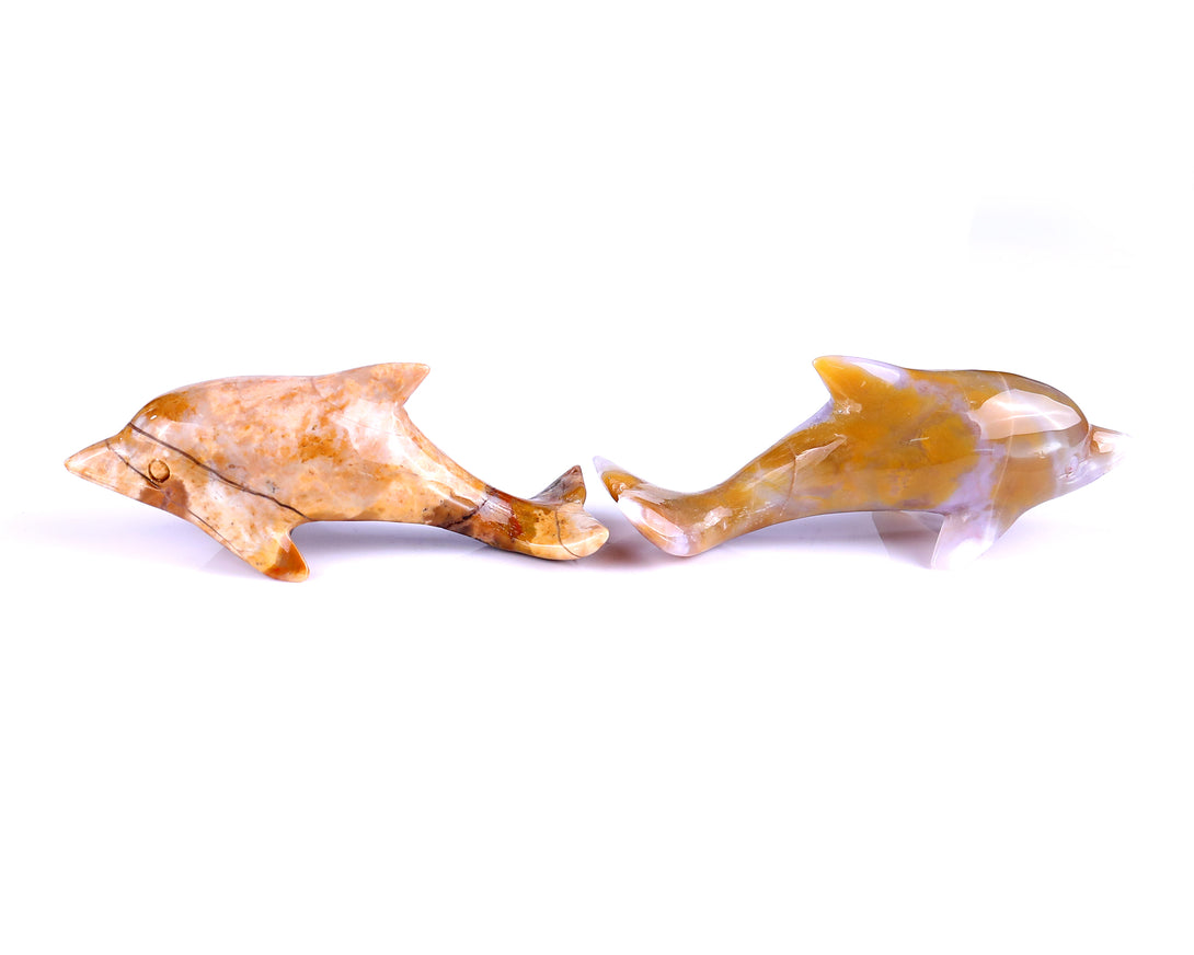 5.0" Chalcedony Hand Carved Crystal Dolphin Sculpture crysvibe