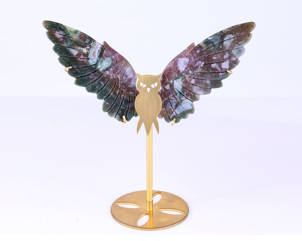 5.0" Indian Agate Hand Carved Crystal Owl Wings Sculpture crysvibe