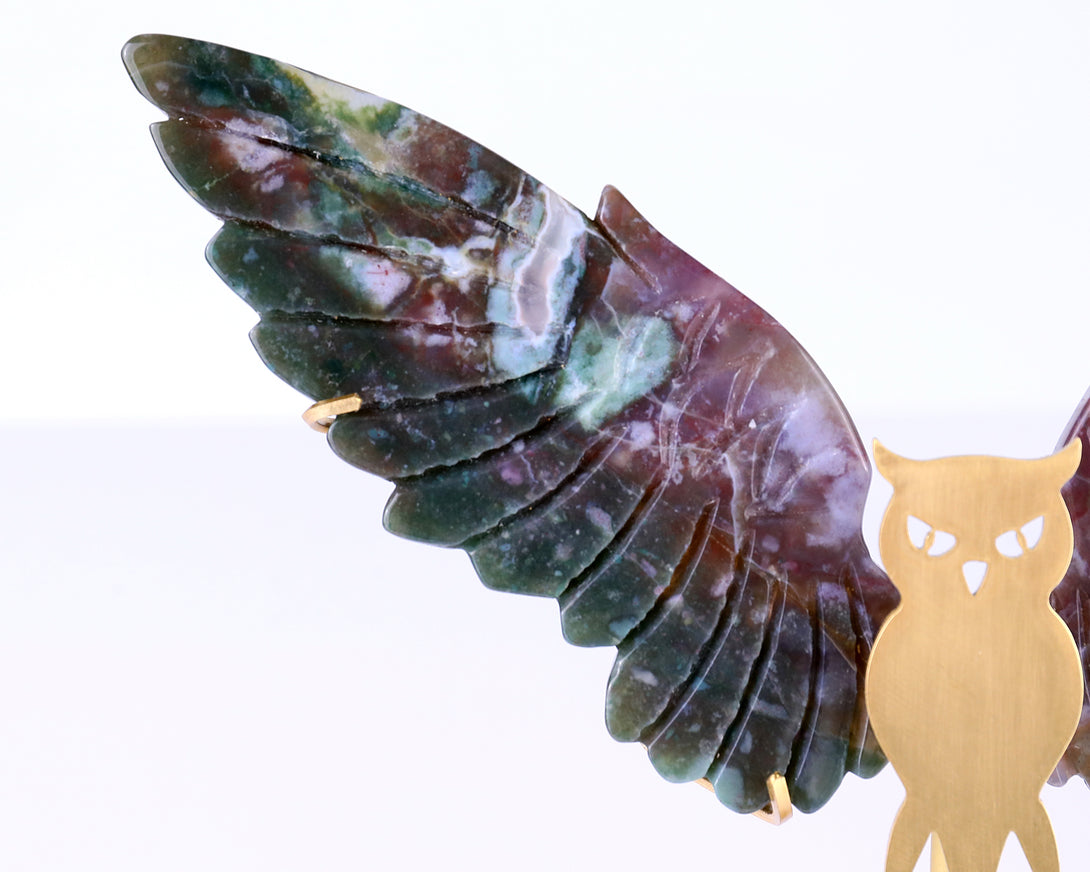 5.0" Indian Agate Hand Carved Crystal Owl Wings Sculpture crysvibe