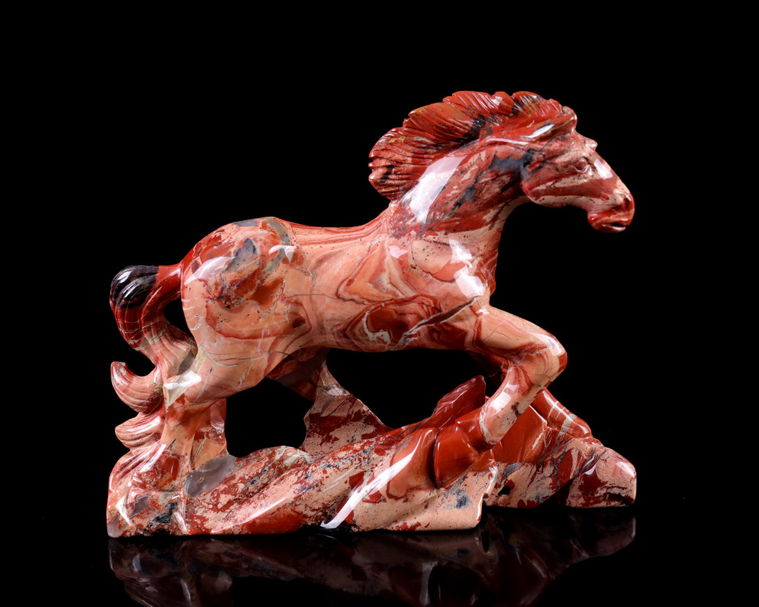 5.0" Red Jasper Hand Carved Crystal Horse Sculpture crysvibe