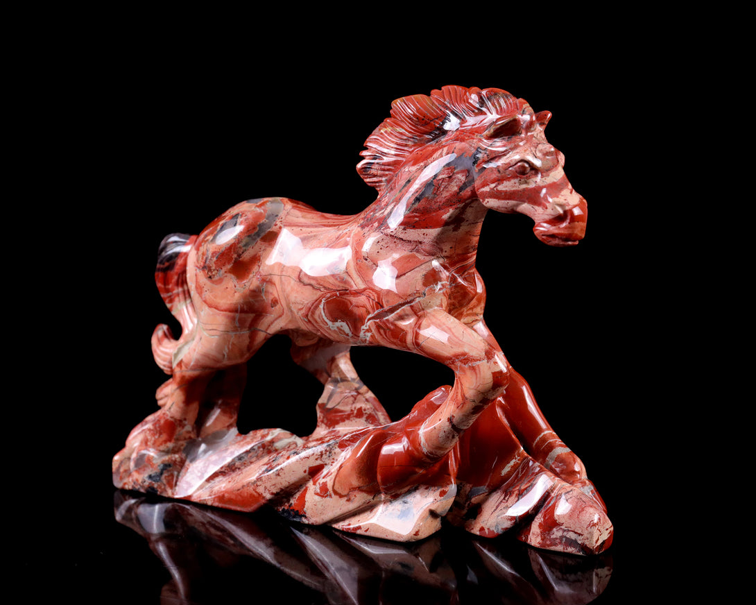 5.0" Red Jasper Hand Carved Crystal Horse Sculpture crysvibe