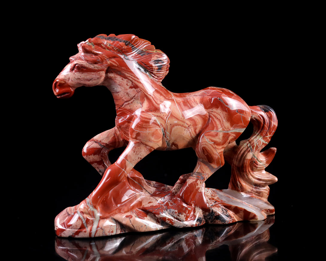 5.0" Red Jasper Hand Carved Crystal Horse Sculpture crysvibe