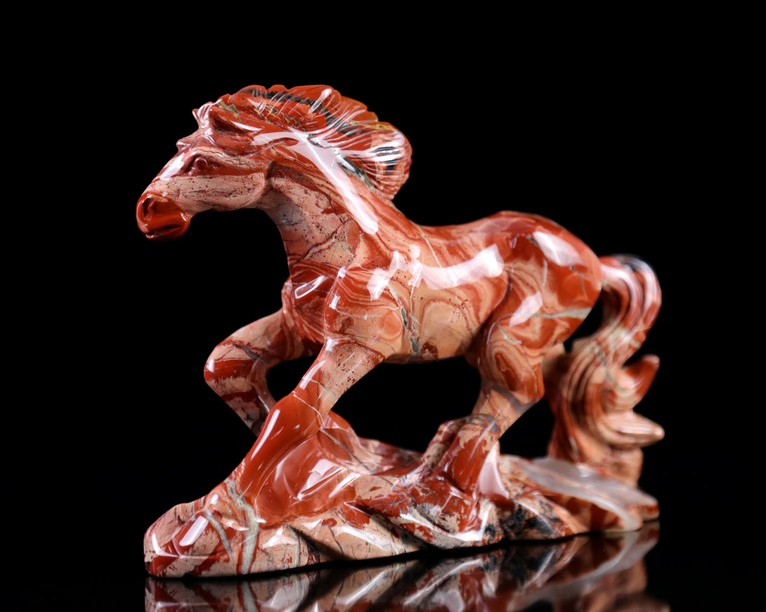 5.0" Red Jasper Hand Carved Crystal Horse Sculpture crysvibe