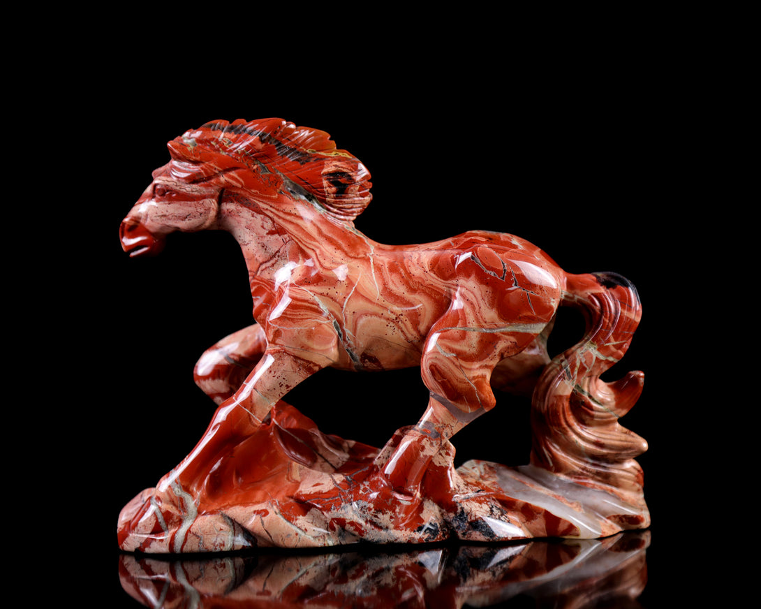 5.0" Red Jasper Hand Carved Crystal Horse Sculpture crysvibe