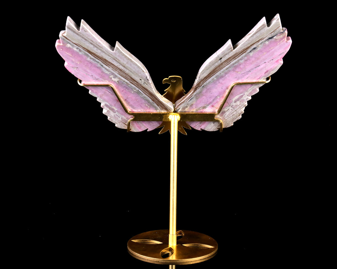 5.0" Rhodonite Hand Carved Crystal Eagle Wings Sculpture crysvibe